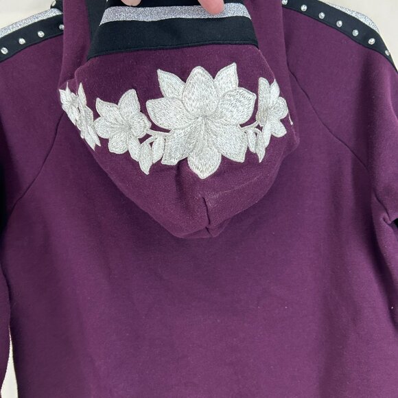 V.S.PINK Maroon Embroidered embellished zip up hoodie sweatshirt dog emblem Sz M - Picture 12 of 13